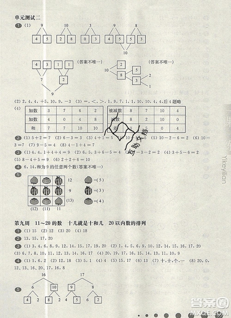 2019年華東師大版一課一練一年級數(shù)學(xué)第一學(xué)期增強版參考答案