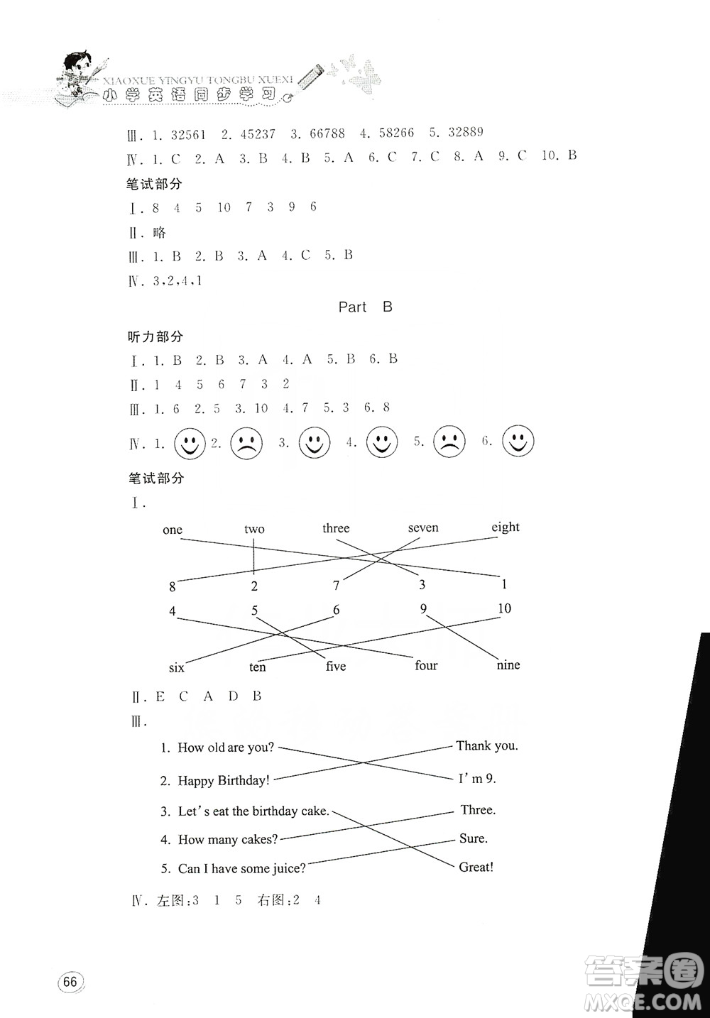 山東人民出版社2019小學英語同步學習三年級英語上冊人教版答案