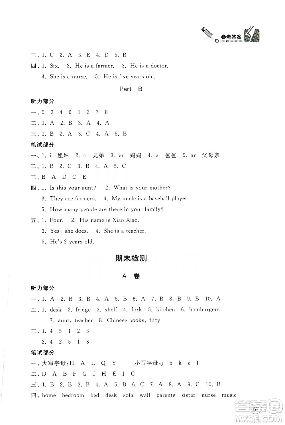 山東人民出版社2019小學(xué)英語(yǔ)同步學(xué)習(xí)四年級(jí)上冊(cè)人教版PEP答案