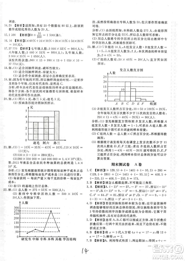 北京教育出版社2019新課堂AB卷單元測試七年級數(shù)學(xué)上冊配北師大版答案