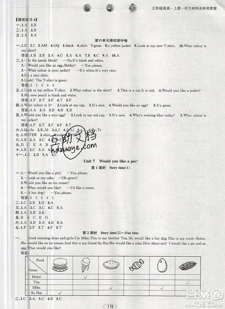 2019年金鑰匙提優(yōu)訓(xùn)練課課練三年級英語上冊江蘇版參考答案