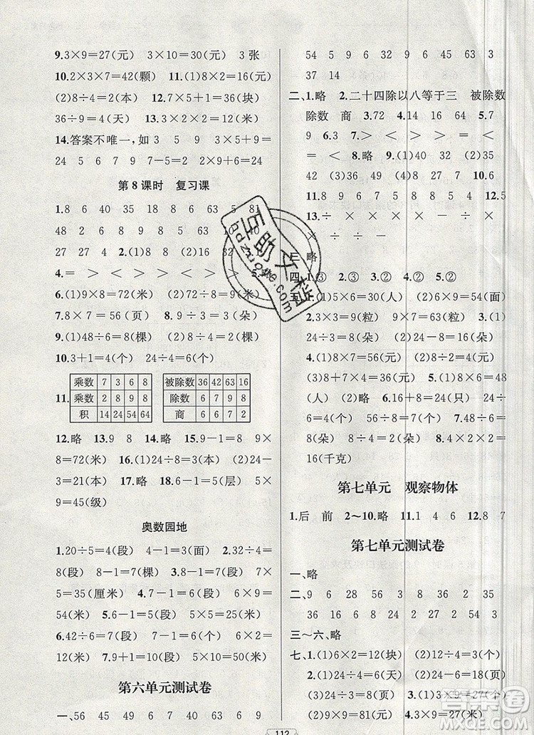 2019年金鑰匙提優(yōu)訓(xùn)練課課練二年級(jí)數(shù)學(xué)上冊(cè)江蘇版參考答案