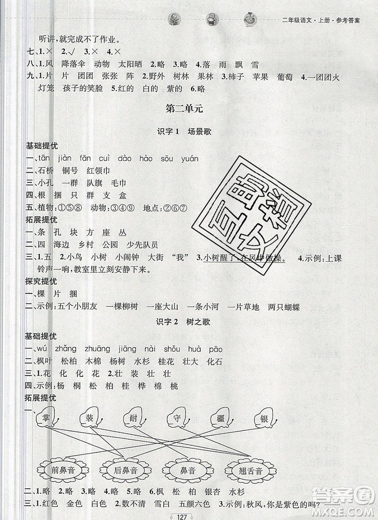 2019年金鑰匙提優(yōu)訓(xùn)練課課練二年級語文上冊全國版參考答案