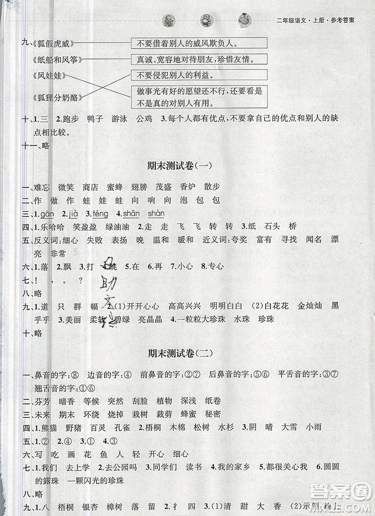 2019年金鑰匙提優(yōu)訓(xùn)練課課練二年級語文上冊全國版參考答案