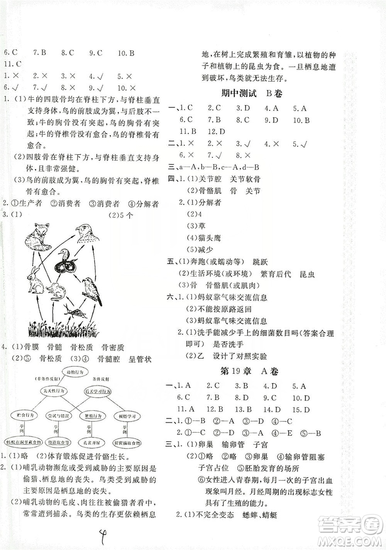 2019新課堂AB卷單元測(cè)試8年級(jí)生物學(xué)上冊(cè)配人民教育版答案