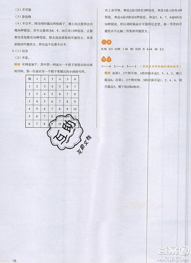 2019年一本我愛寫作業(yè)小學(xué)數(shù)學(xué)五年級上冊人教版參考答案