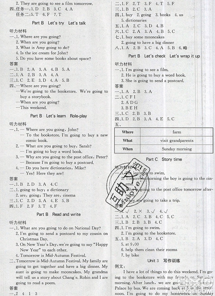 2019年1加1輕巧奪冠優(yōu)化訓(xùn)練六年級(jí)英語上冊(cè)人教PEP版參考答案