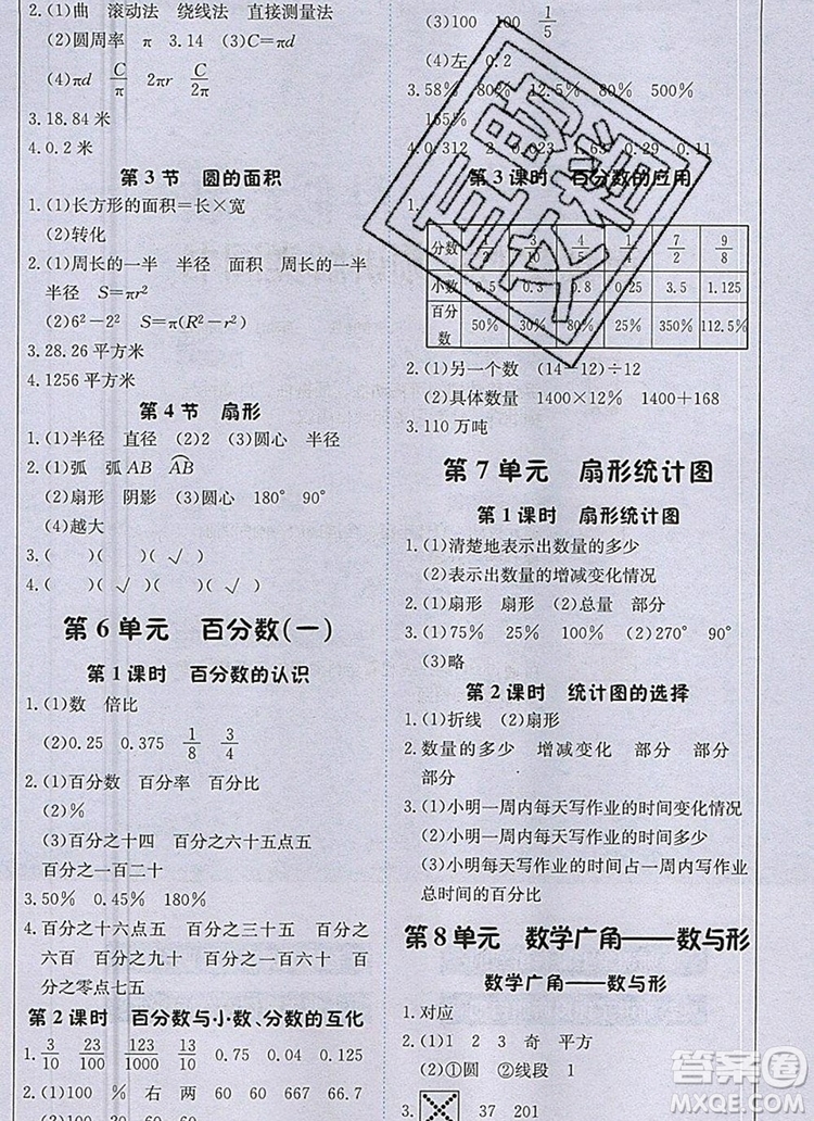 2019年1加1輕巧奪冠課堂直播六年級數(shù)學上冊人教版參考答案