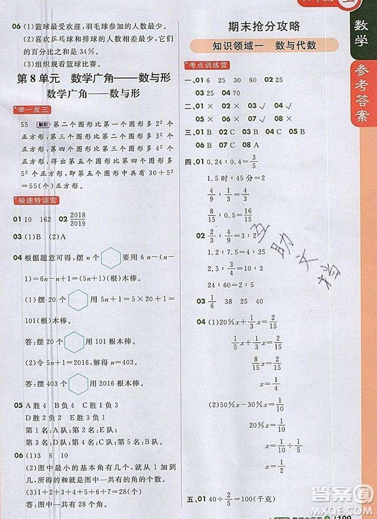 2019年1加1輕巧奪冠課堂直播六年級數(shù)學上冊人教版參考答案