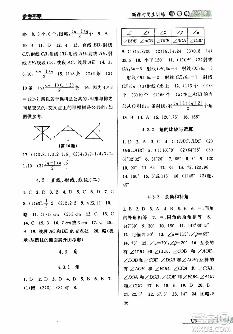 2019秋新版當(dāng)堂練新課時同步訓(xùn)練七年級上冊數(shù)學(xué)人教版參考答案