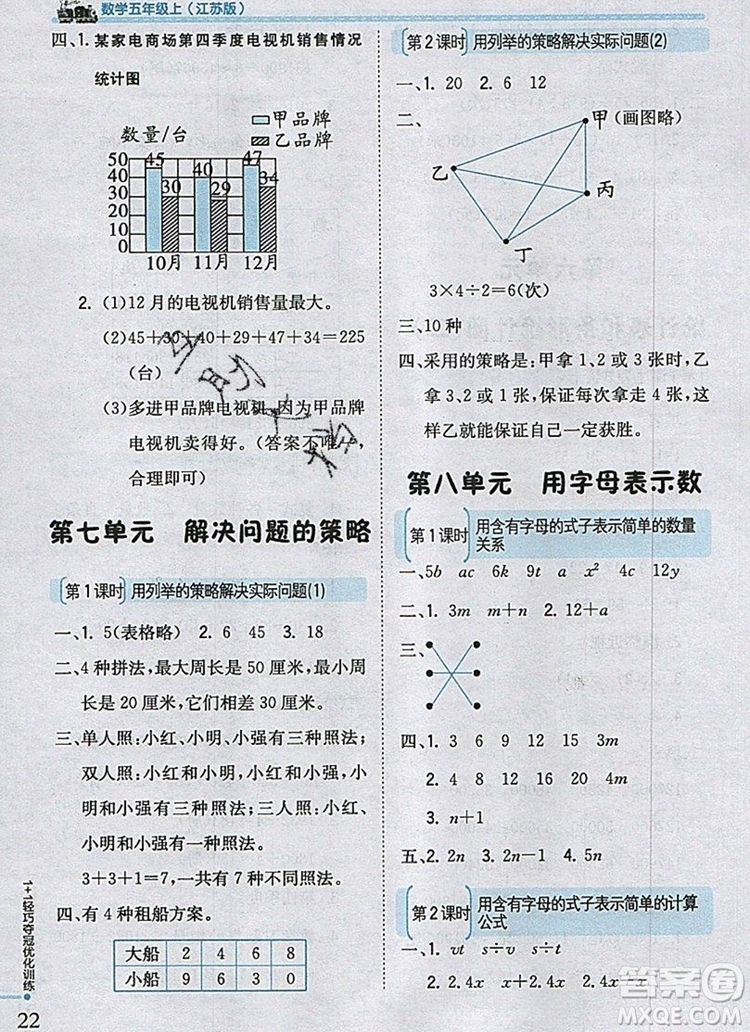 2019年1加1輕巧奪冠優(yōu)化訓(xùn)練五年級(jí)數(shù)學(xué)上冊(cè)江蘇版銀版參考答案