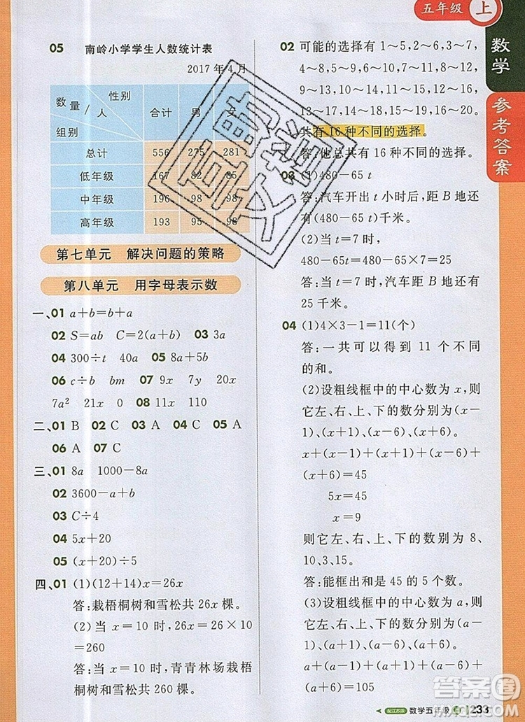 2019年1加1輕巧奪冠課堂直播五年級數(shù)學(xué)上冊蘇教版參考答案