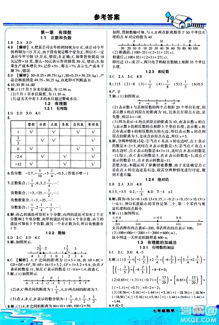 狀元成才路2019年?duì)钤笳n堂好學(xué)案七年級(jí)數(shù)學(xué)上R人教版參考答案