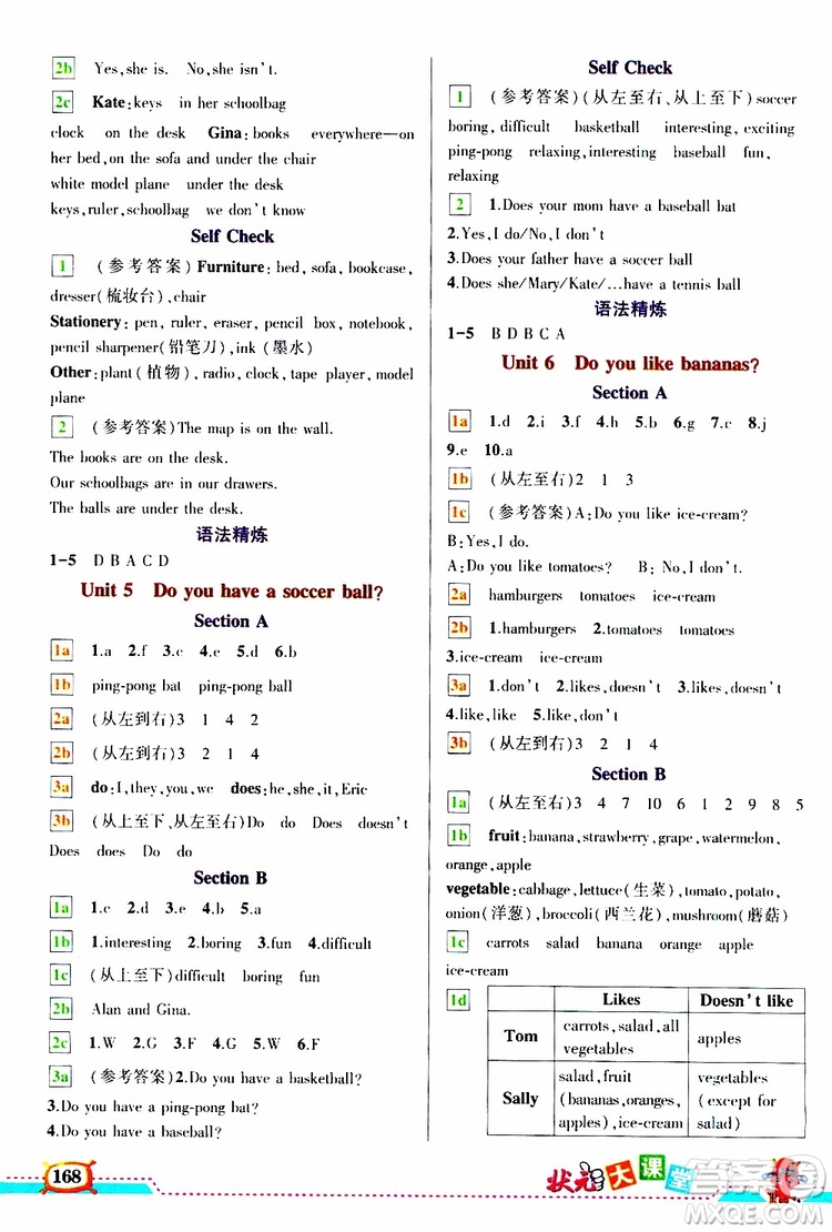 狀元成才路2019年?duì)钤笳n堂導(dǎo)學(xué)案標(biāo)準(zhǔn)本七年級(jí)英語上R人教版參考答案