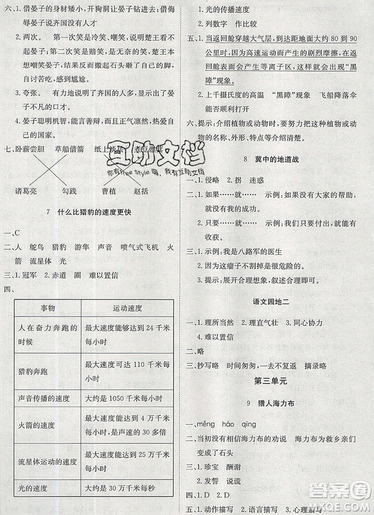 2019年1加1輕巧奪冠優(yōu)化訓(xùn)練五年級(jí)語(yǔ)文上冊(cè)人教版參考答案