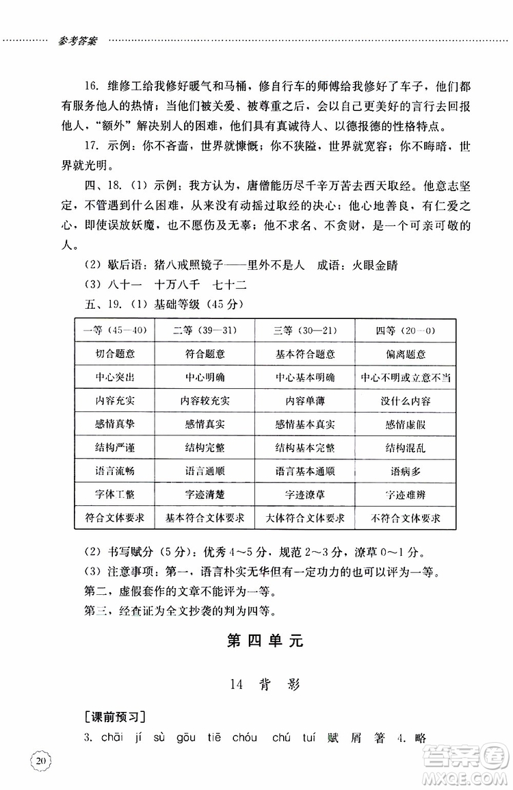 山東大學出版社2019年初中課堂同步訓練語文八年級上冊參考答案