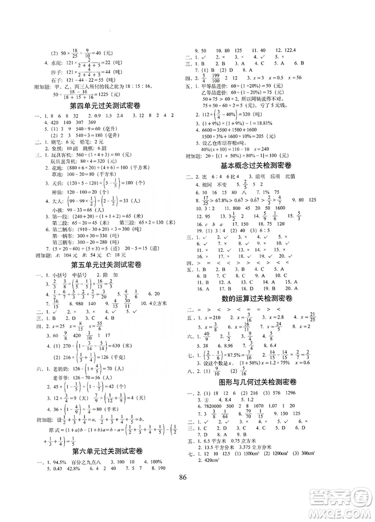 68所名校圖書(shū)2019秋期末沖刺100分完全試卷六年級(jí)數(shù)學(xué)上冊(cè)江蘇教育版答案