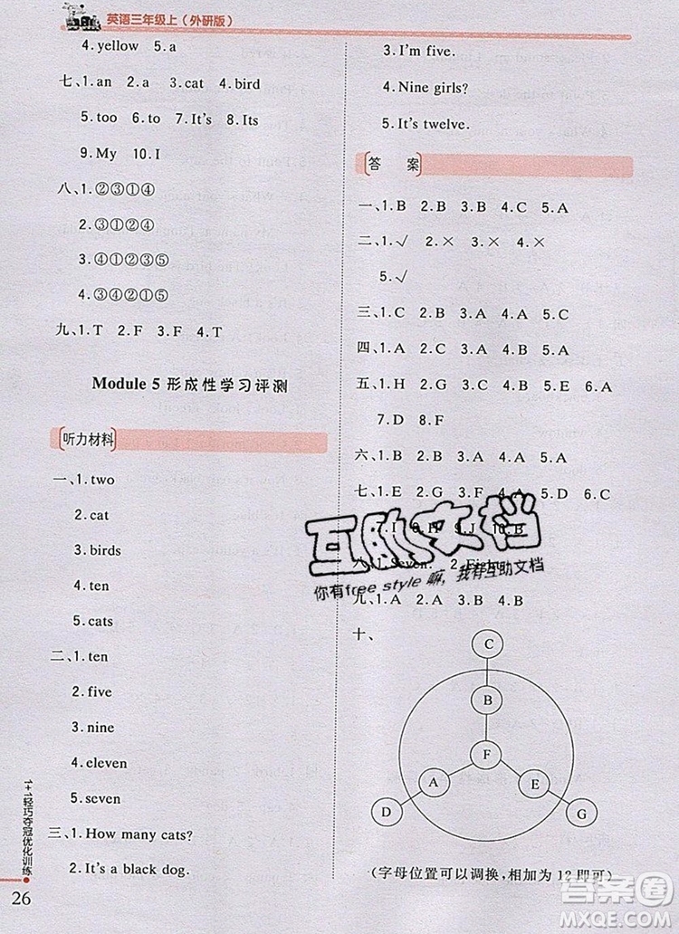 2019年秋1加1輕巧奪冠優(yōu)化訓(xùn)練三年級英語上冊外研版銀版參考答案