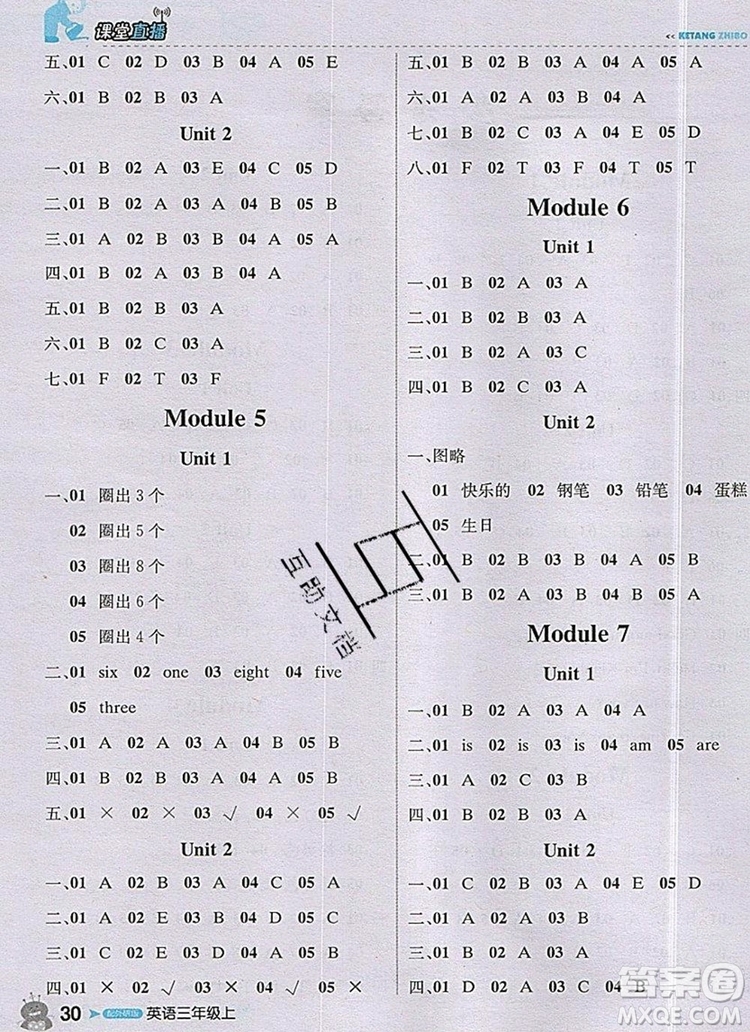 2019年外研版1加1輕巧奪冠課堂直播三年級英語上冊參考答案