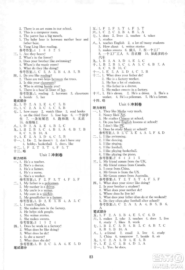 南京大學(xué)出版社2019期末沖刺滿(mǎn)分卷五年級(jí)英語(yǔ)上冊(cè)蘇教版答案