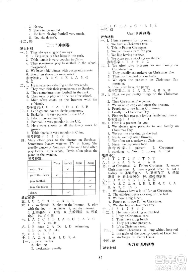 南京大學(xué)出版社2019期末沖刺滿(mǎn)分卷五年級(jí)英語(yǔ)上冊(cè)蘇教版答案