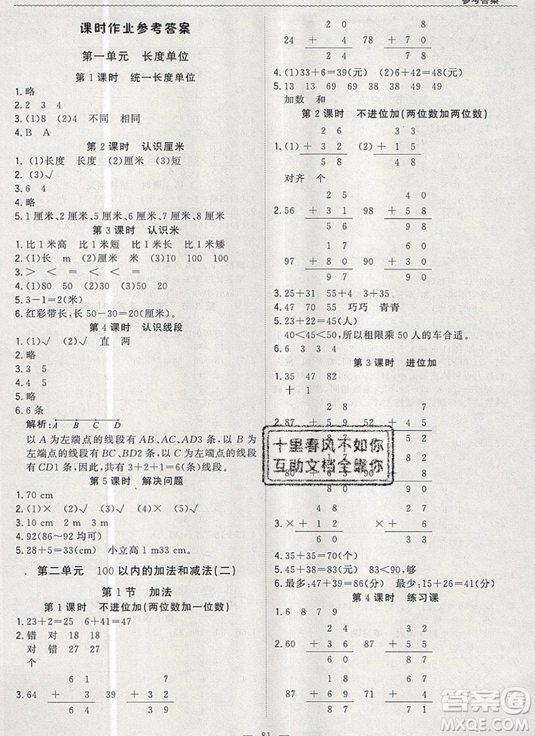 1加1輕巧奪冠優(yōu)化訓練二年級數(shù)學上冊人教版2019年參考答案