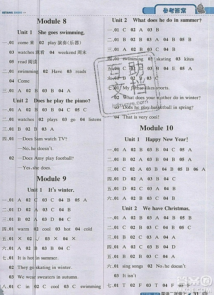 2019年1加1輕巧奪冠課堂直播二年級(jí)英語上冊(cè)外研版一起參考答案