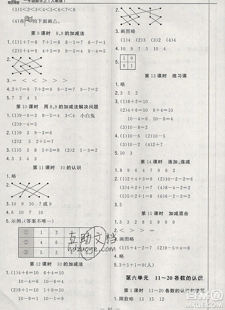 2019年秋1加1輕巧奪冠優(yōu)化訓練一年級數(shù)學上冊人教版參考答案