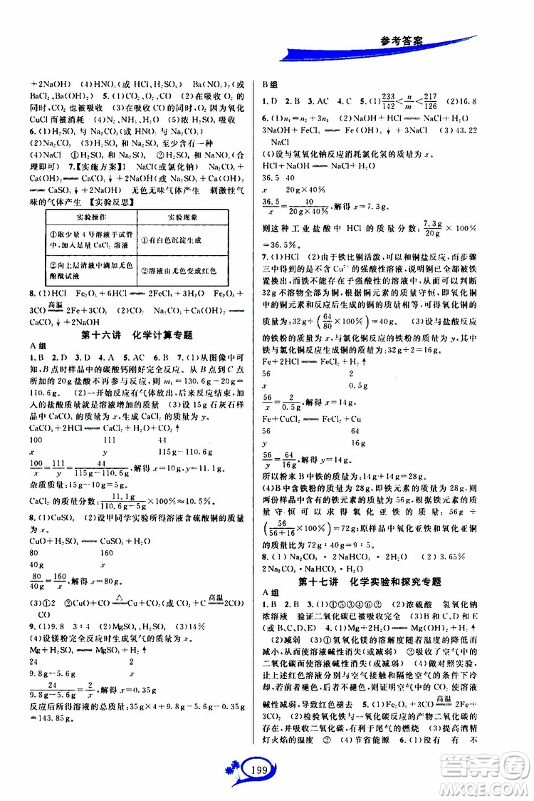 2019新版走進重高培優(yōu)講義化學九年級全一冊人教版參考答案