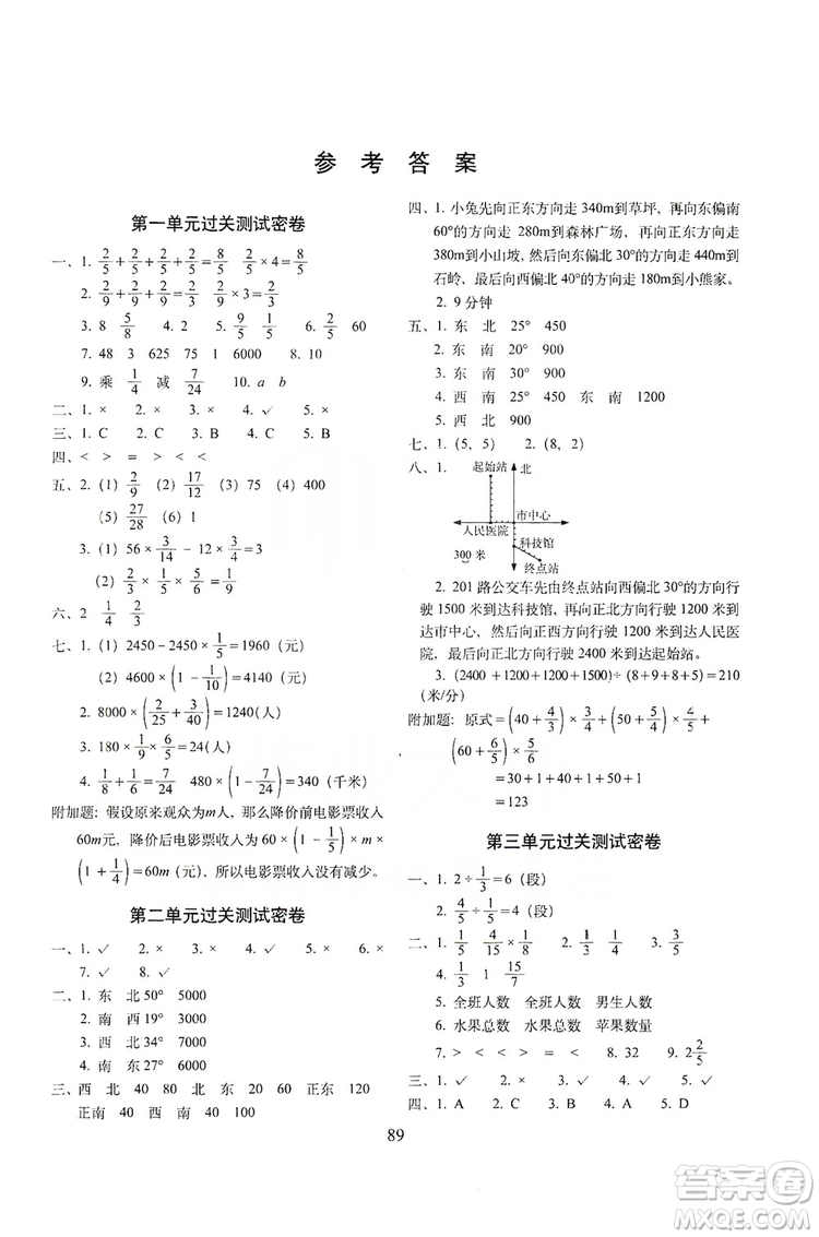 68所名校圖書2019秋期末沖刺100分完全試卷六年級(jí)數(shù)學(xué)RJ課標(biāo)版答案