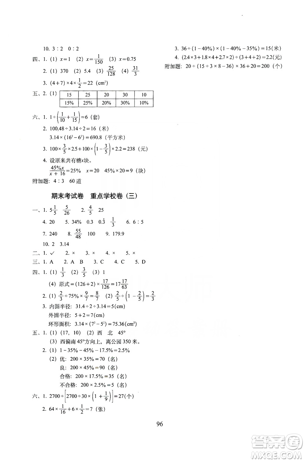 68所名校圖書2019秋期末沖刺100分完全試卷六年級(jí)數(shù)學(xué)RJ課標(biāo)版答案