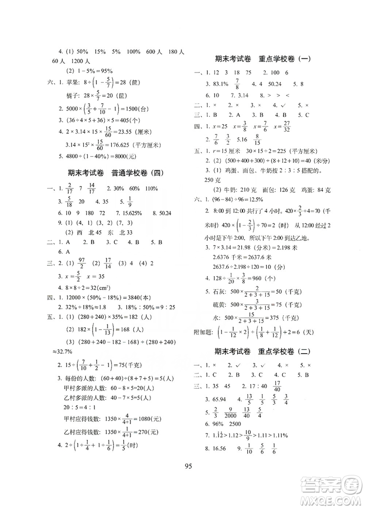 68所名校圖書2019秋期末沖刺100分完全試卷六年級(jí)數(shù)學(xué)RJ課標(biāo)版答案