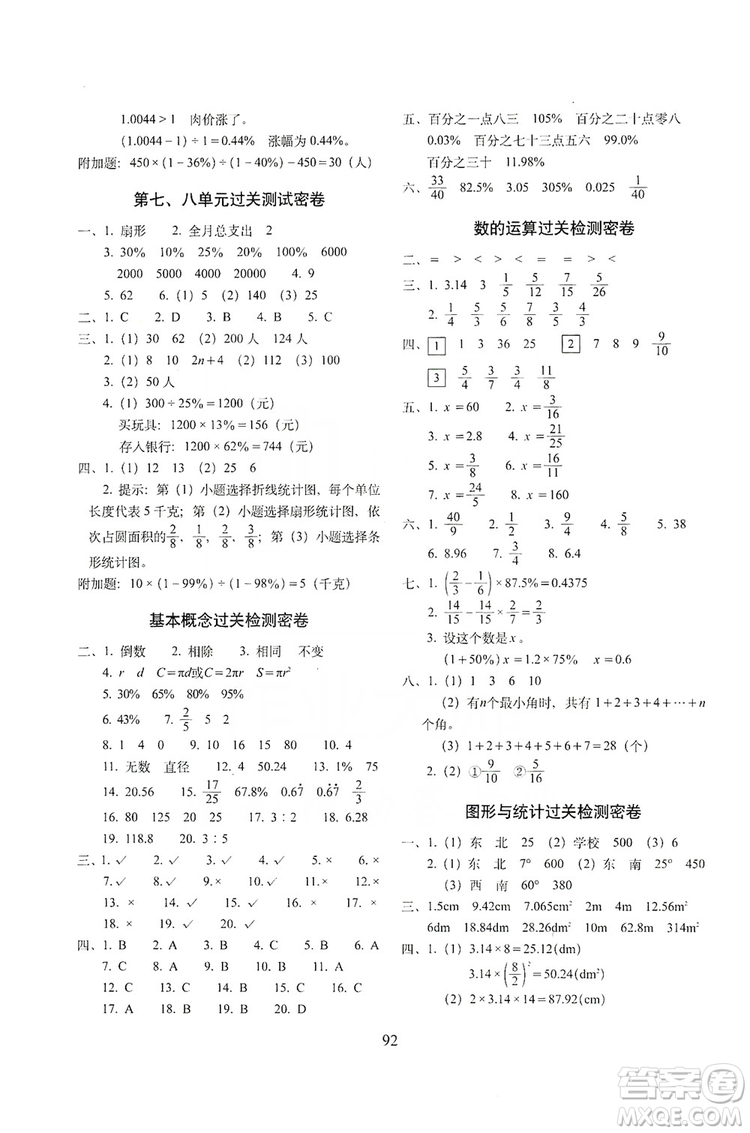 68所名校圖書2019秋期末沖刺100分完全試卷六年級(jí)數(shù)學(xué)RJ課標(biāo)版答案