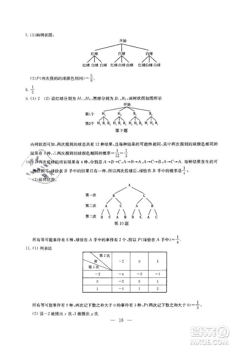 2019年一考圓夢綜合素質(zhì)學數(shù)學隨堂反饋9年級上冊參考答案