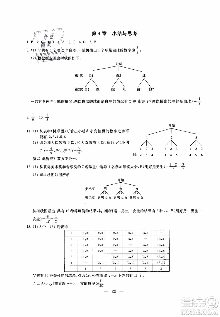 2019年一考圓夢綜合素質(zhì)學數(shù)學隨堂反饋9年級上冊參考答案