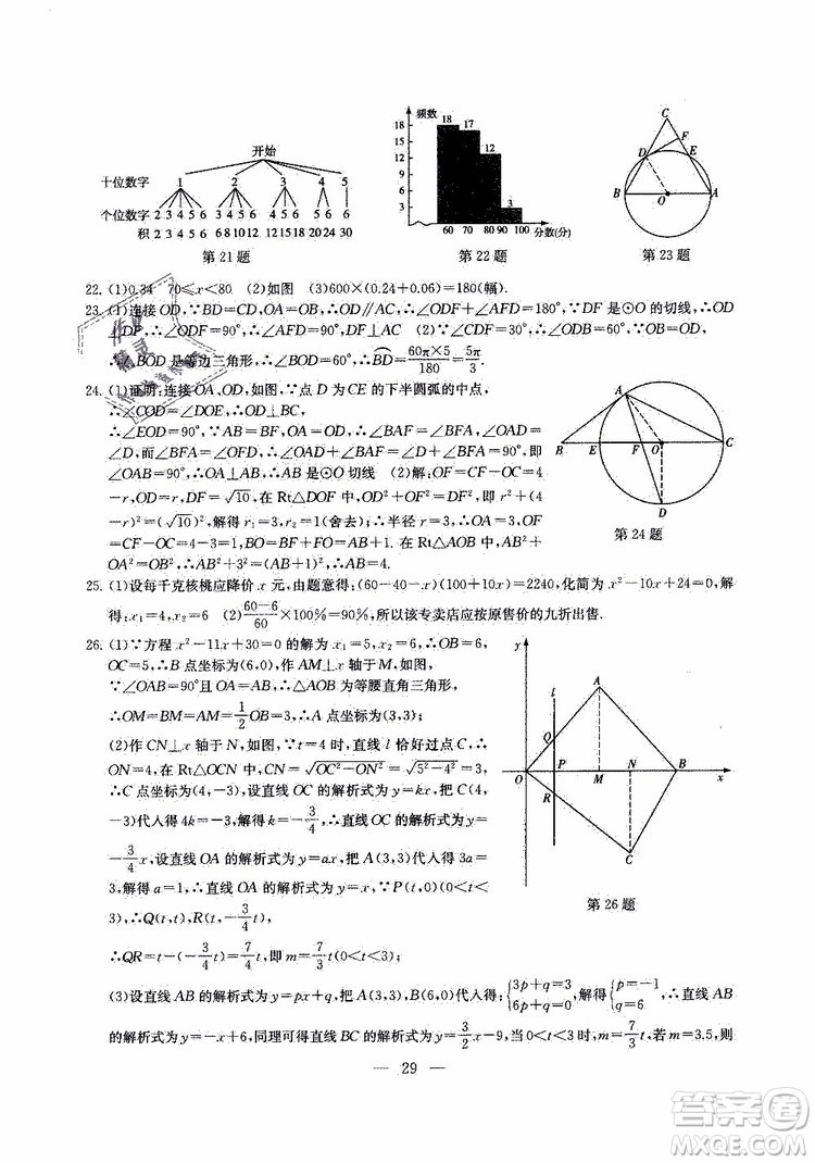 2019年一考圓夢綜合素質(zhì)學數(shù)學隨堂反饋9年級上冊參考答案