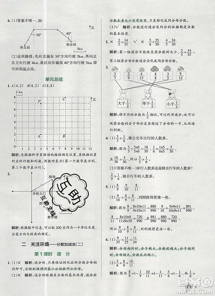 PASS小學(xué)學(xué)霸作業(yè)本五年級數(shù)學(xué)上冊青島版五四制2019年秋參考答案