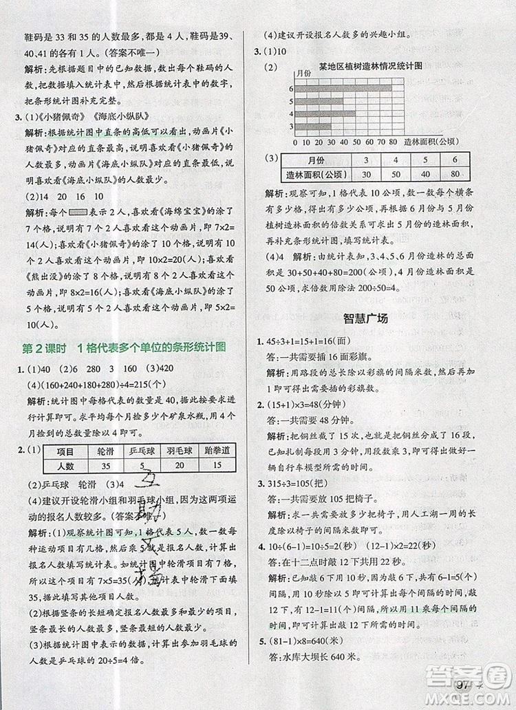 2019年PASS小學學霸作業(yè)本四年級數(shù)學上冊青島版參考答案