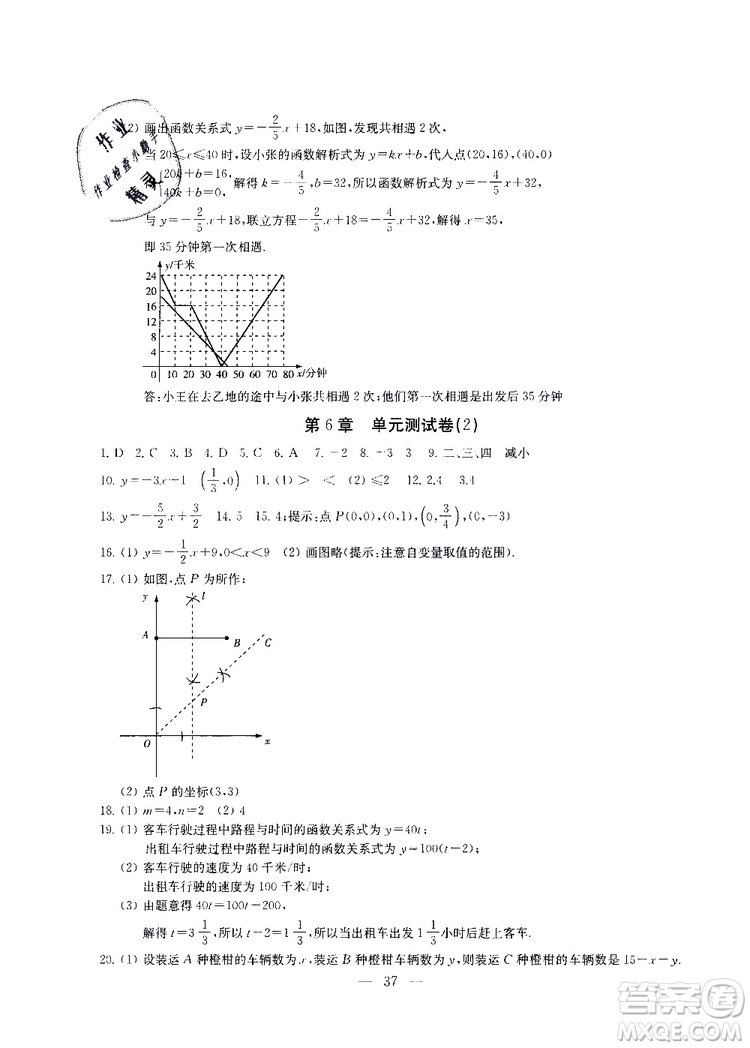 ?2019秋一考圓夢綜合素質(zhì)學(xué)數(shù)學(xué)隨堂反饋8年級上冊參考答案