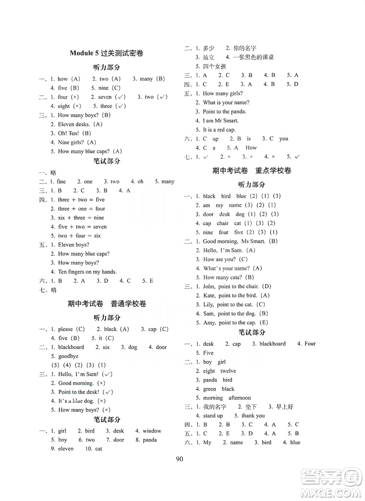 68所名校圖書2019秋期末沖刺100分完全試卷三年級英語上冊外研版答案