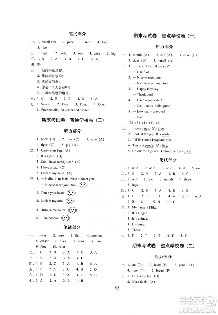 68所名校圖書2019秋期末沖刺100分完全試卷三年級(jí)英語上冊(cè)人教PEP版答案