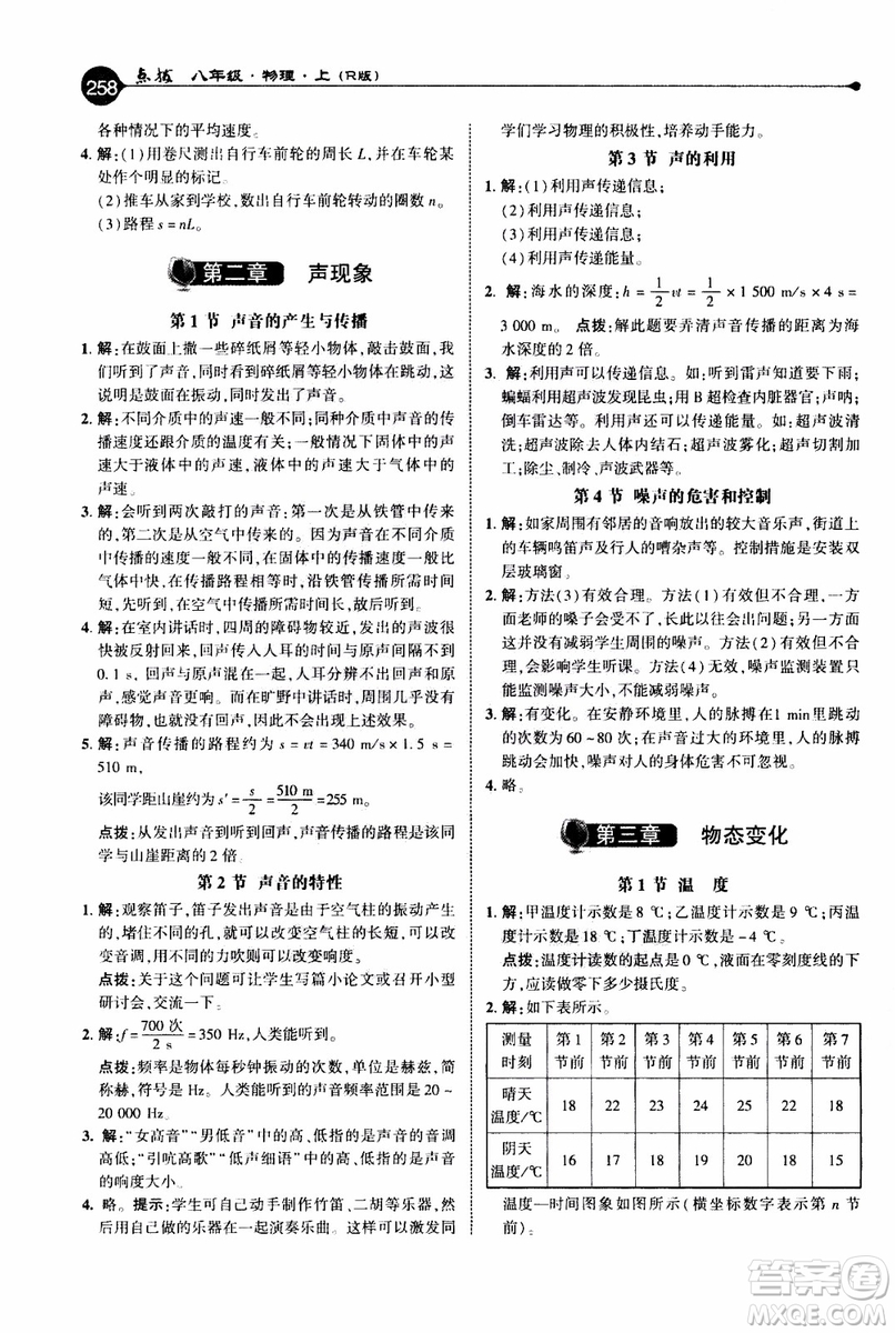 2019年榮德基特高級教師點撥物理八年級上R版人教版參考答案