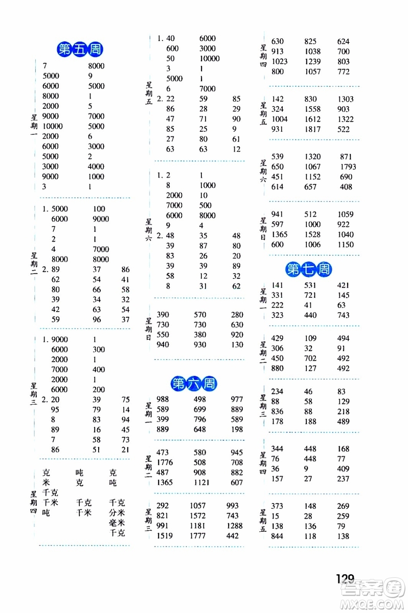 2019秋經(jīng)綸學(xué)典口算達(dá)人三年級(jí)數(shù)學(xué)上冊(cè)RJ人教版參考答案