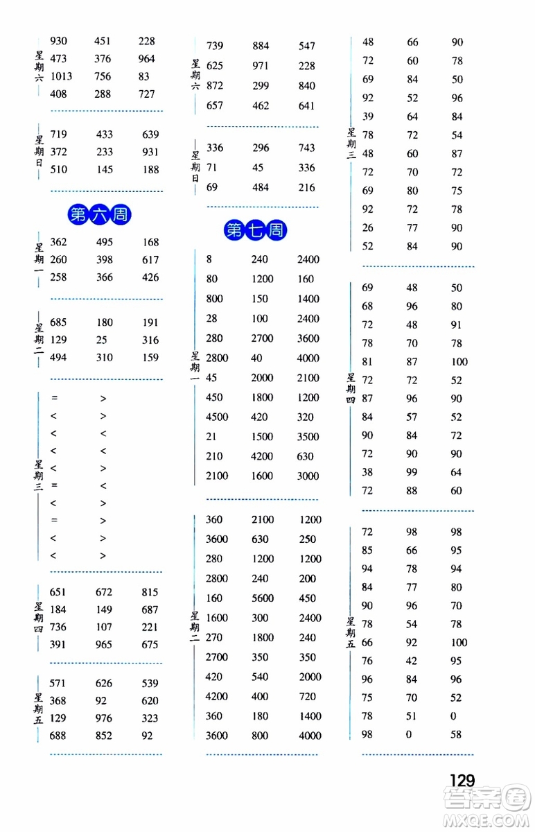 2019秋經(jīng)綸學(xué)典口算達人三年級數(shù)學(xué)上冊BS北師版參考答案