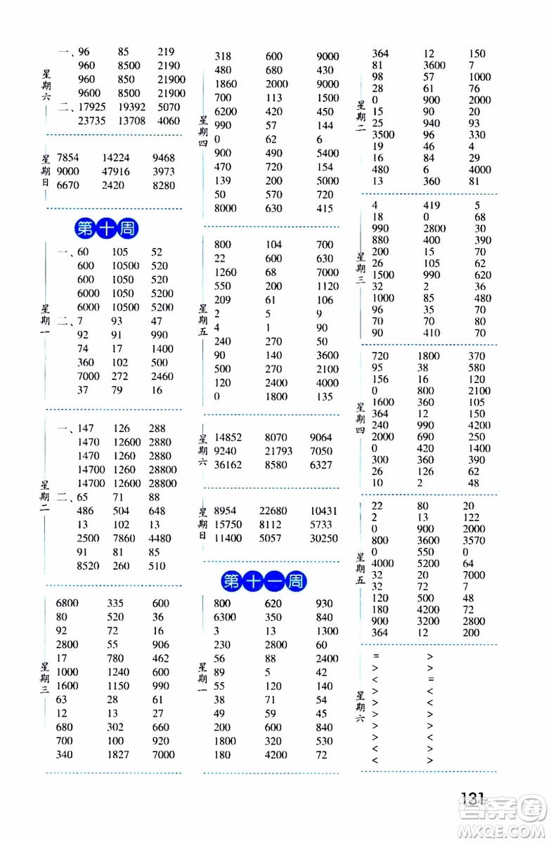 2019秋經(jīng)綸學(xué)典口算達(dá)人四年級(jí)數(shù)學(xué)上冊(cè)BS北師版參考答案