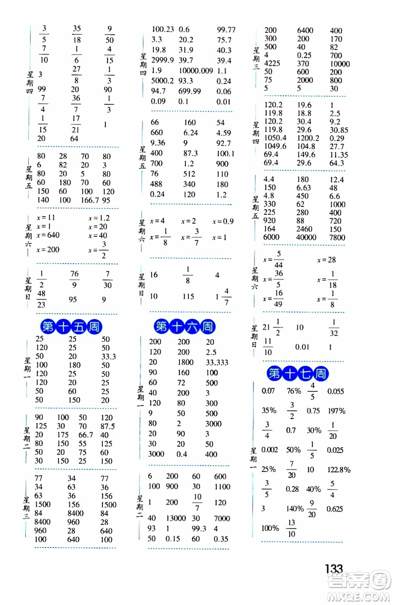 2019秋經(jīng)綸學(xué)典口算達(dá)人六年級數(shù)學(xué)上冊BS北師版參考答案