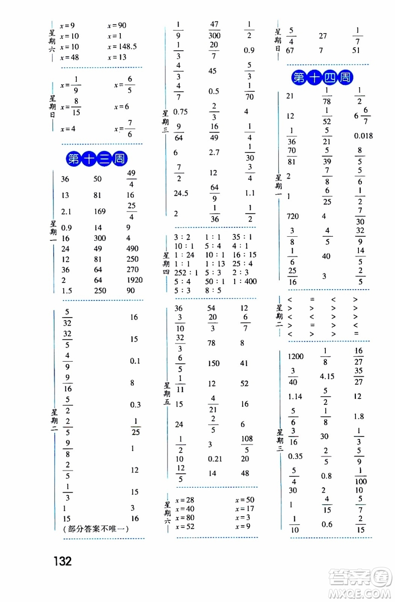 2019秋經(jīng)綸學(xué)典口算達(dá)人六年級數(shù)學(xué)上冊BS北師版參考答案