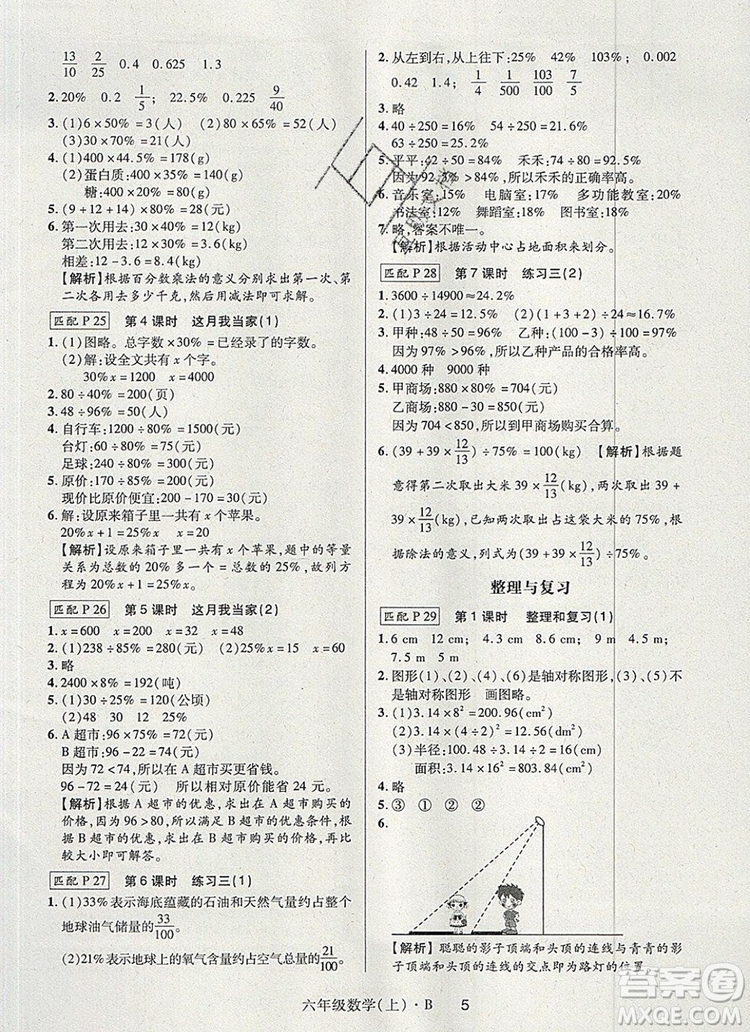 2019年狀元天天練同步練習(xí)六年級數(shù)學(xué)上冊北師大版參考答案