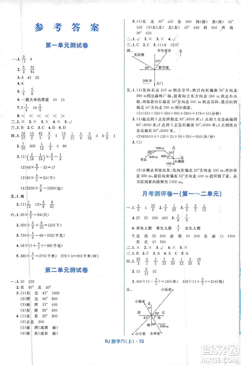 贏在起跑線2019天天100分小學優(yōu)化測試卷六年級數(shù)學上冊RJ人教版答案