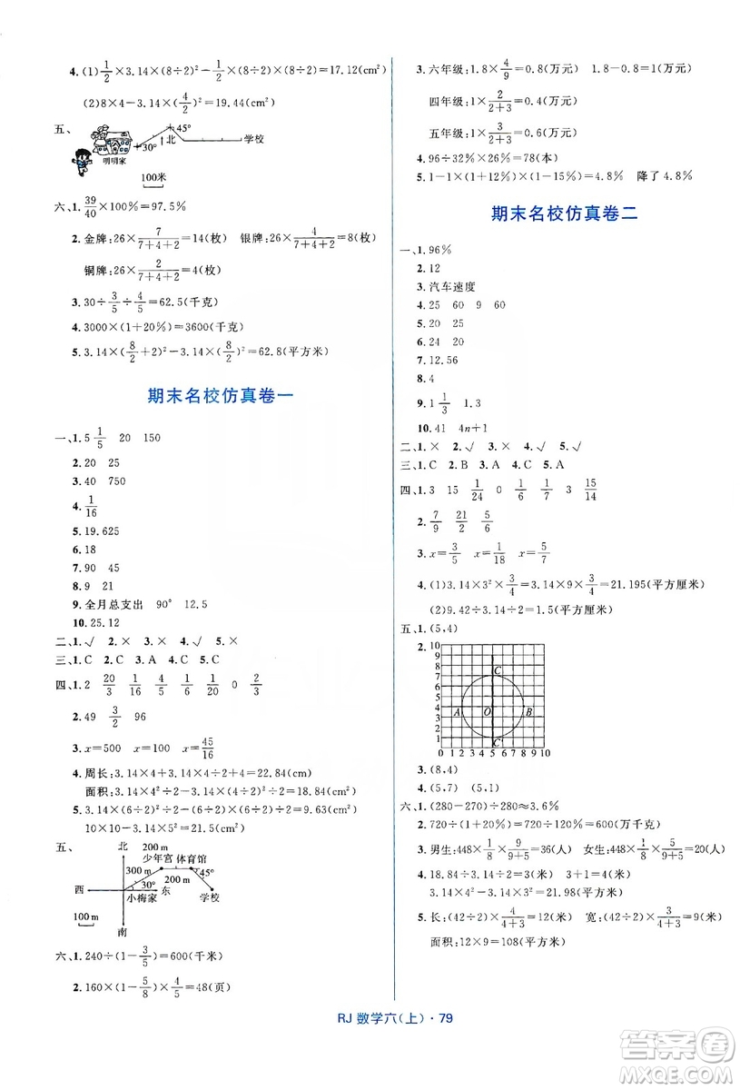 贏在起跑線2019天天100分小學優(yōu)化測試卷六年級數(shù)學上冊RJ人教版答案